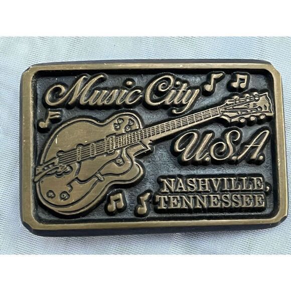 Music City USA Nashville Tennesee Belt Buckle Bronze 3in by 2 in - Picture 1 of 2